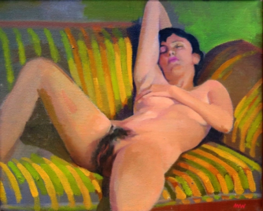 Nude On Striped Couch